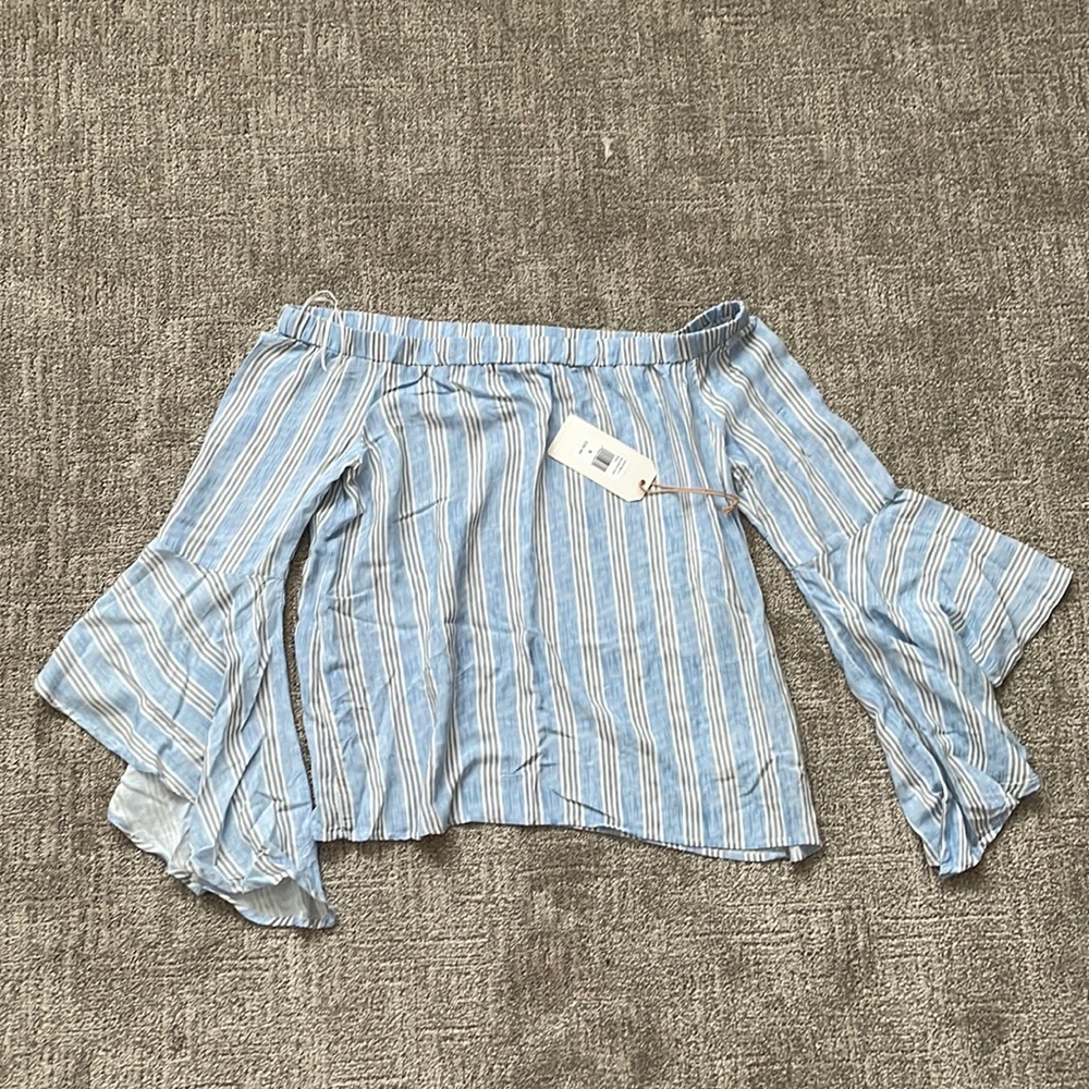 New Blue off the shoulder blouse. With tags
